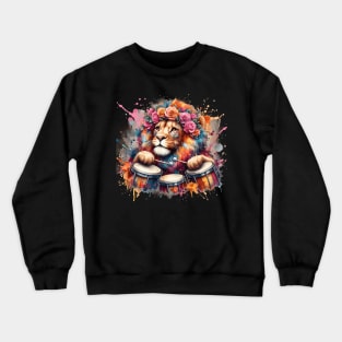 Lion Playing Drums Crewneck Sweatshirt